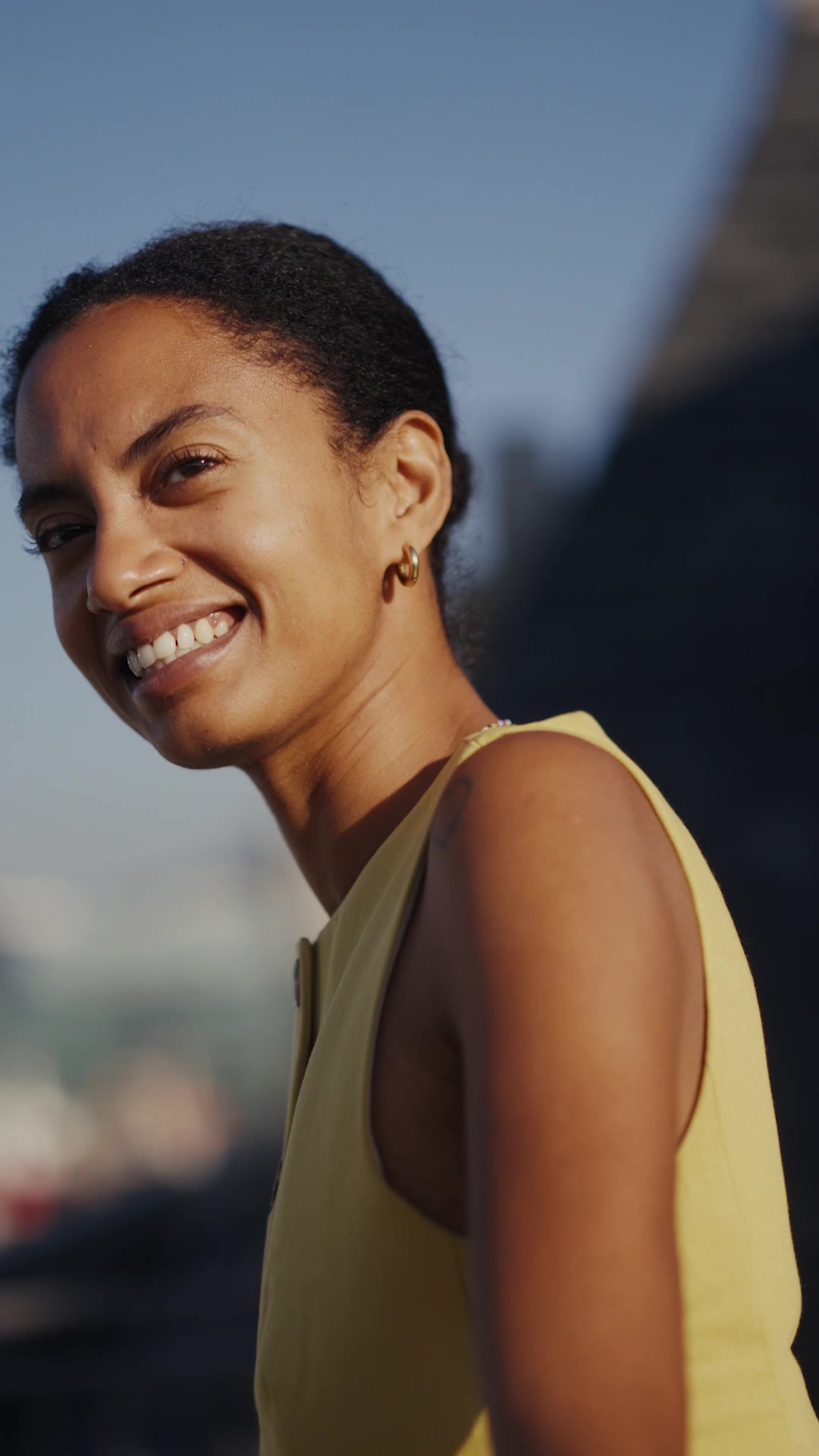 Yaye smiling in the sunshine on the Cape Grace terrace