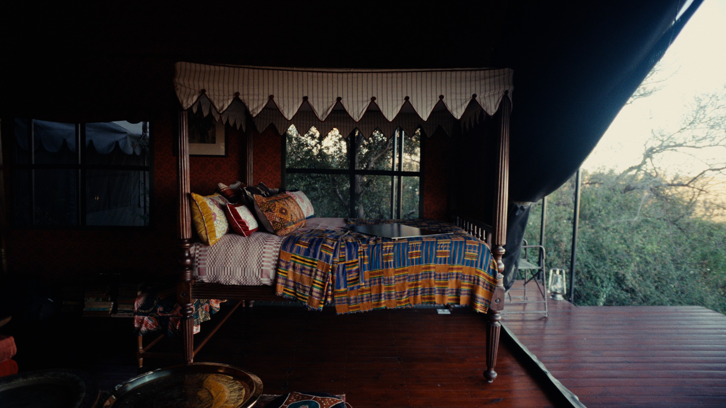 A tented bedroom opening onto the landscape at Jack’s Camp.