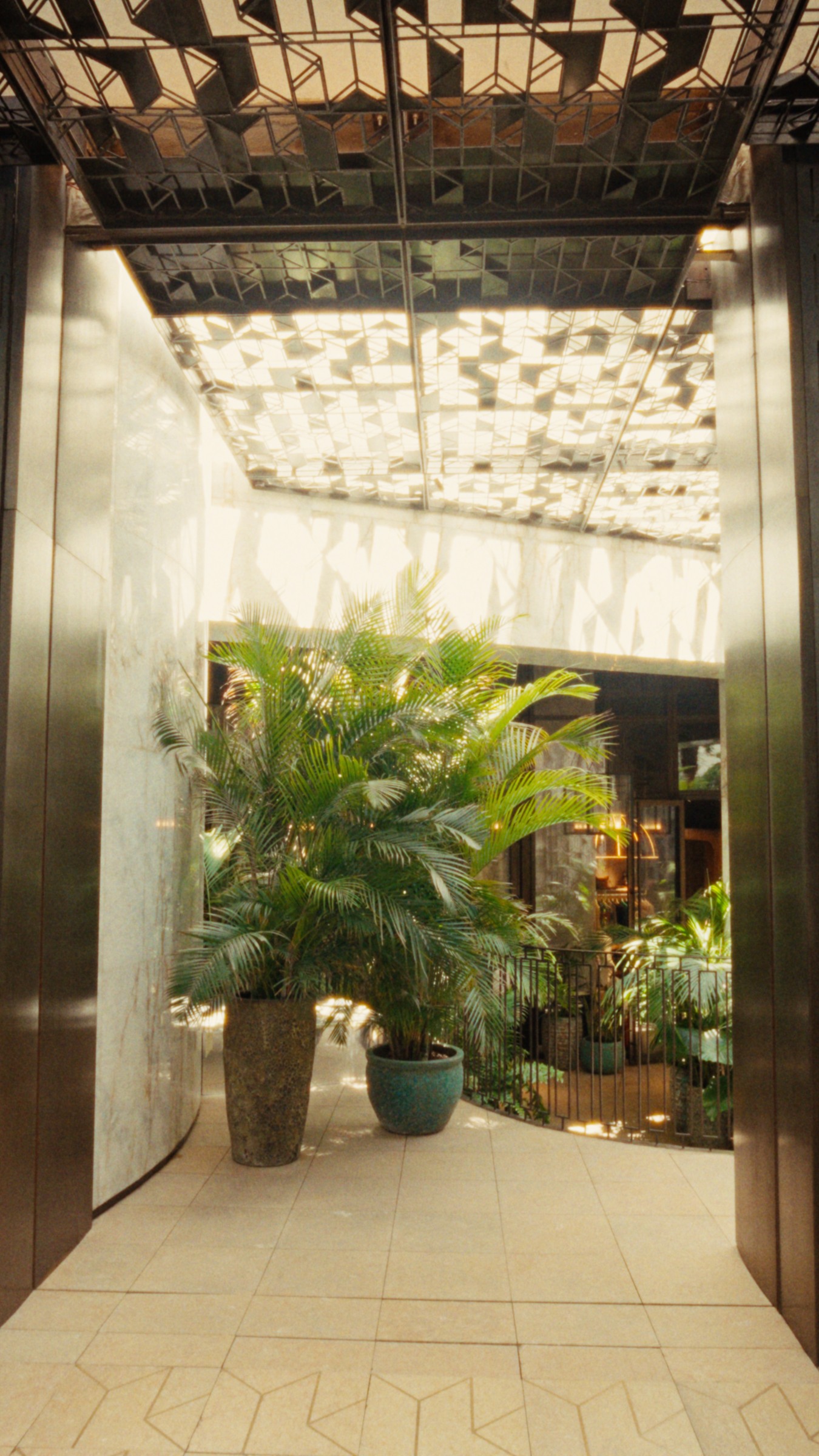 Filtered light and greenery inside Royal Mansour.