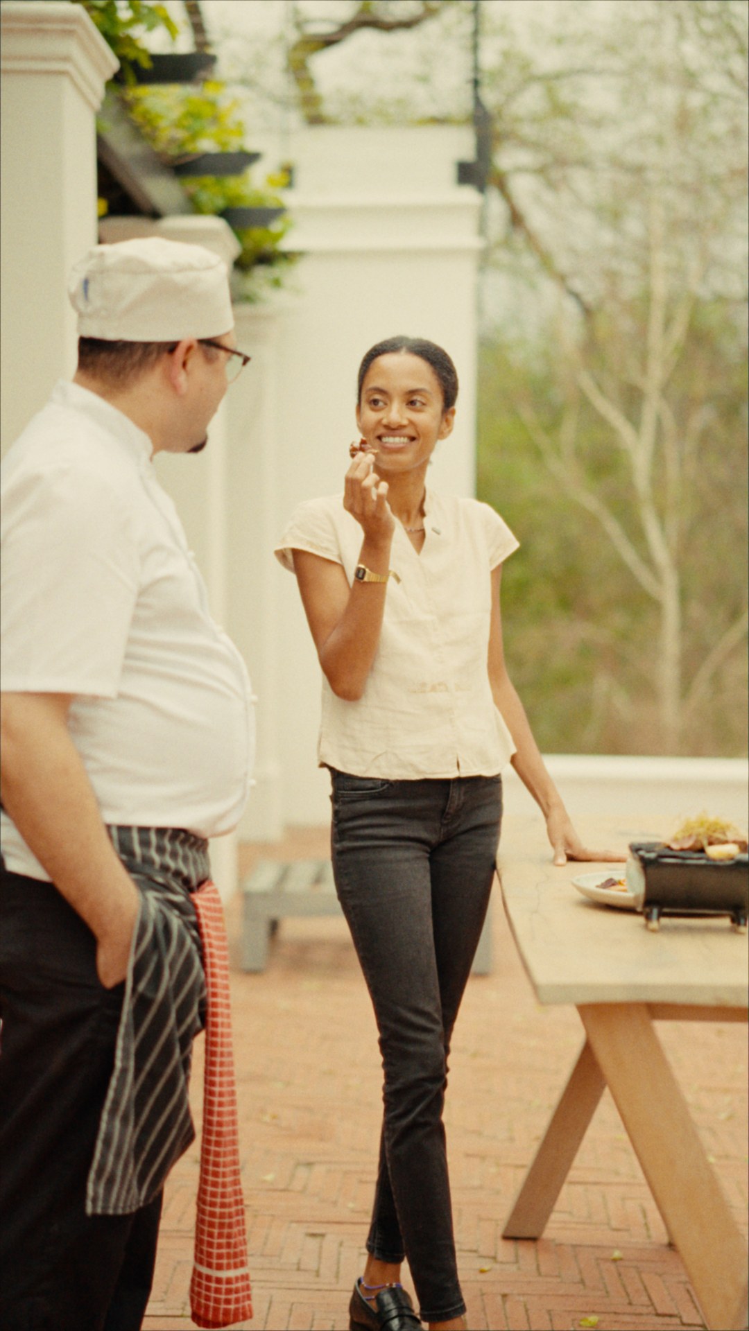 Yaye in conversation with the chef at Mont Rochelle